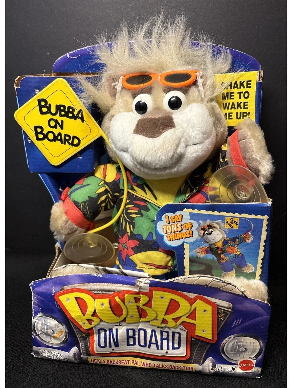 NEW NIB NOS VTG 1998 Mattel Bubba on Board Talking Bear Works Suction Cups Paws